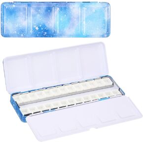 PATIKIL Empty Watercolor Palette, Metal Watercolor Tin with 26pcs Half Pans Paint Case with Lid Paint Box for Travel Gouache Oil Painting, Blue
