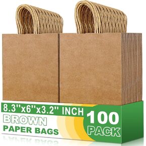 SMINDER Colorful Paper Bags with Handle Kraft Gift Bags 100 Pack, 8.26x5.92x3.25 Inch Small Gift Bag for Wedding, Halloween, Birthday Party Favors, Grocery, Craft, Retail Shopping, Goody, and Business