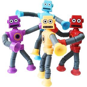 4 Pcs Telescopic Suction Cup Robot Toy, Coolest Pop Tubes Sensory Toys for Toddlers, Educational Fidget Toys Robot Party Favors for Anxiety Kids for 3-9 Year Old Boys Girls