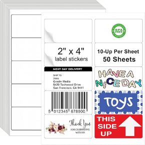 2x4 Label Stickers, 1000 Matte Printable Sticker Labels for Address Labels, Mailing Labels, Shipping Labels, Sticker Making, 8.5 x 11 Label Sheets for Lase Inkjet Printer, 10 Up Per Sheet, 100 Sheets