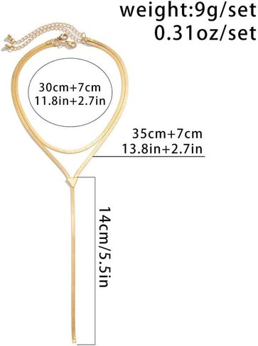 Long Layered Gold Y Shaped Necklace for Women, Dainty 14k Gold Snake Bone Chain Pendant Choker Triangle Lariat Statement Tassel Necklace Gifts in Saudi Arabia