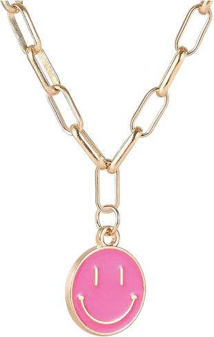 Smiley Face Pendant Necklaces for Women Y2k Preppy Stuff Happy Lightning Bolt Heart Star Small Dangle Chokers Trendy Aesthetic Cute Colorful Gold White Red Pink Yellow Blue Jewelry Hypoallergenic Gift in Kuwait