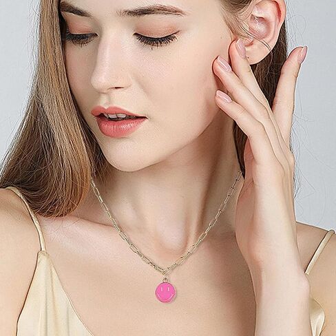 Smiley Face Pendant Necklaces for Women Y2k Preppy Stuff Happy Lightning Bolt Heart Star Small Dangle Chokers Trendy Aesthetic Cute Colorful Gold White Red Pink Yellow Blue Jewelry Hypoallergenic Gift in Kuwait
