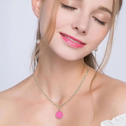 Smiley Face Pendant Necklaces for Women Y2k Preppy Stuff Happy Lightning Bolt Heart Star Small Dangle Chokers Trendy Aesthetic Cute Colorful Gold White Red Pink Yellow Blue Jewelry Hypoallergenic Gift in Kuwait