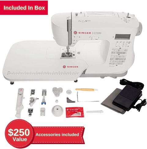SINGER C7220 Computerized Sewing Machine with Extension Table & Accessory Kit | 200 Built-in Stitches, 8 One-step Buttonhole Styles, Alphabet Font, Speed Control Lever & LCD Screen in Saudi Arabia
