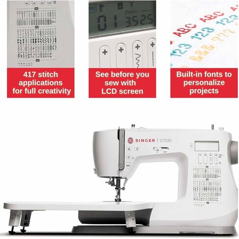 SINGER C7220 Computerized Sewing Machine with Extension Table & Accessory Kit | 200 Built-in Stitches, 8 One-step Buttonhole Styles, Alphabet Font, Speed Control Lever & LCD Screen in Saudi Arabia
