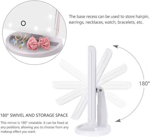 مرآة مكياج WEILY، مرآة مكياج ثلاثية الطي 1x /2x/3x مع 21 مصباح LED ومرآة شاشة تعمل باللمس قابلة للتعديل ومرايا لسطح الطاولة لمستحضرات التجميل (أبيض) in Saudi Arabia