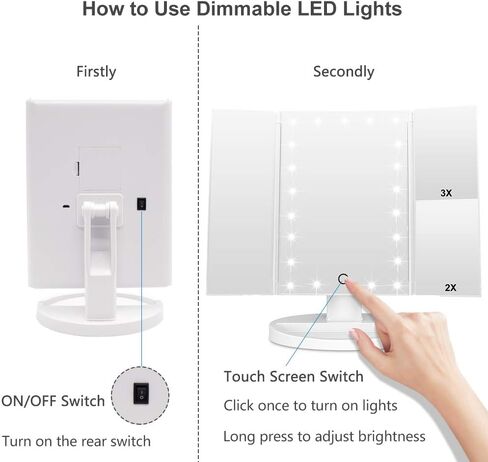 مرآة مكياج WEILY، مرآة مكياج ثلاثية الطي 1x /2x/3x مع 21 مصباح LED ومرآة شاشة تعمل باللمس قابلة للتعديل ومرايا لسطح الطاولة لمستحضرات التجميل (أبيض) in Saudi Arabia