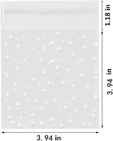 200 Pieces Clear Treat Bags Biscuit Roasting Gift DIY Plastic Candy Bags Individual Wrappers Self Adhesive OPP Cookie Bakery Decorating Favor Bags (3.94x3.94Inches, White Polka Dot) in Saudi Arabia