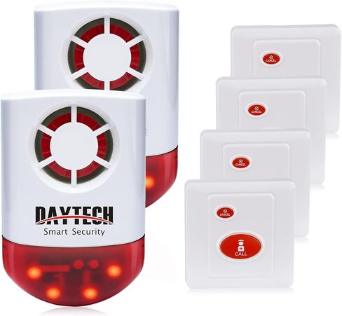 Daytech Panic Alarm Button-Strobe Siren Alarm with Light for Home Caring | 500ft Range, Loud Outdoor SOS Alert System with 2 Red Flashing Siren & 4 Panic Button for Store/Hotel/Jewelry/Shop Security in Kuwait