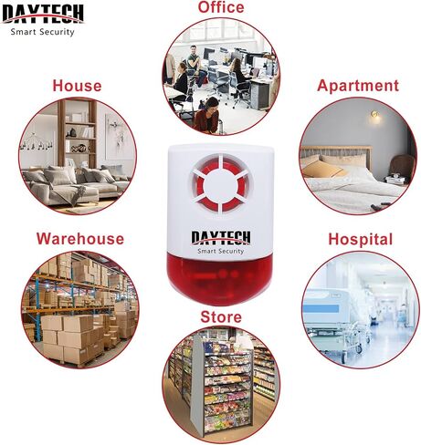Daytech Panic Alarm Button-Strobe Siren Alarm with Light for Home Caring | 500ft Range, Loud Outdoor SOS Alert System with 2 Red Flashing Siren & 4 Panic Button for Store/Hotel/Jewelry/Shop Security in Kuwait