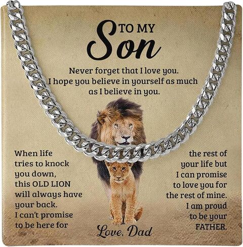 To My Son Necklace From Mom And Dad, Cuban Chain Necklace, Mother To Son Necklace, Son Gifts From Dad, Father Son Necklace, Necklace For Son, Gifts For Son Birthday Christmas, Son Jewelry From Mom in Kuwait