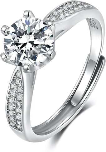Adjustable Moissanite Rings for Women, Round Cut D Color VVS1 Clarity Lab Created Diamond Rings 925 Sterling Silver Plated with 18K White Gold Moissanite Engagement Rings for Women in Saudi Arabia