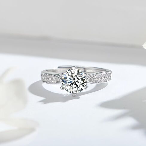 Adjustable Moissanite Rings for Women, Round Cut D Color VVS1 Clarity Lab Created Diamond Rings 925 Sterling Silver Plated with 18K White Gold Moissanite Engagement Rings for Women in Saudi Arabia