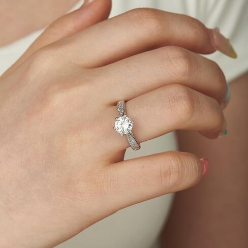 Adjustable Moissanite Rings for Women, Round Cut D Color VVS1 Clarity Lab Created Diamond Rings 925 Sterling Silver Plated with 18K White Gold Moissanite Engagement Rings for Women in Saudi Arabia