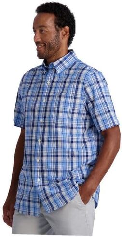 Men's Chaps Short Sleeve Button Down Easy Care Shirt Blue Plaid XL in Saudi Arabia