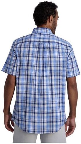 Men's Chaps Short Sleeve Button Down Easy Care Shirt Blue Plaid XL in Saudi Arabia