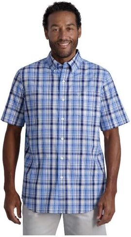 Men's Chaps Short Sleeve Button Down Easy Care Shirt Blue Plaid XL in Saudi Arabia