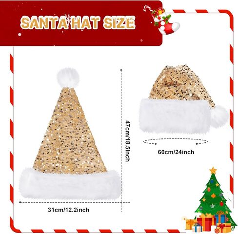 2 Pcs Sequin Santa Hat Christmas Hats with Shiny Sequin and Pompom for Adult Women Men Xmas New Year Party in Saudi Arabia