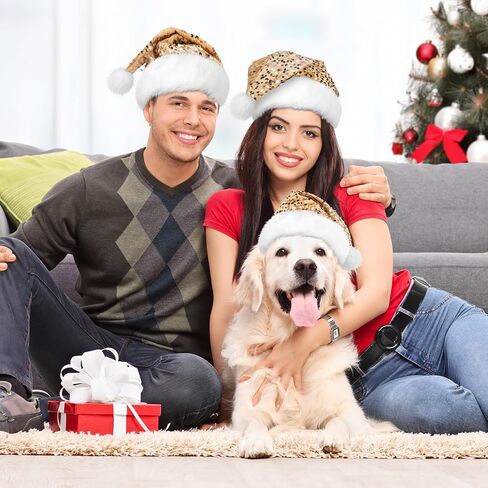 2 Pcs Sequin Santa Hat Christmas Hats with Shiny Sequin and Pompom for Adult Women Men Xmas New Year Party in Saudi Arabia