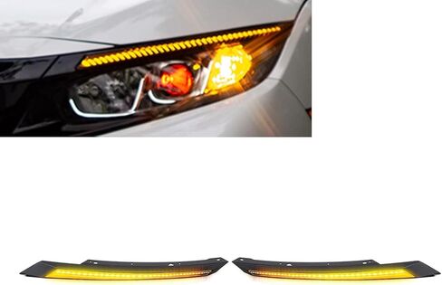 MotorFansClub 3 ألوان للحواجب الأمامية LED ضوء النهار الجري إشارة الانعطاف DRL مناسب لهوندا سيفيك 2016 2017 2018 2019 2020 2021 اليسار واليمين (2 قطعة) in Kuwait