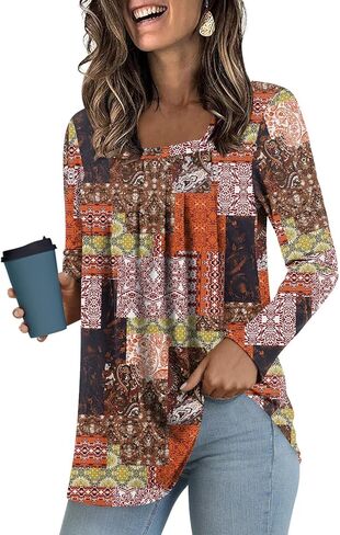 LONGYUAN Women's Long Sleeve Shirts Casual Tunic Tops 2024 Winter Fashion Square Neck Basic Loose Blouses in Kuwait