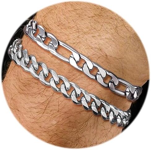 2Pcs Bracelets for Men Stainless Steel Chain Bracelet Set Gold Silver Black Cuban Link Figaro Chain Bracelets Jewelry Gifts for Dad Boyfriend Husband 8mm Width 6.5/7/7.5/8.5/9 Inches in Saudi Arabia