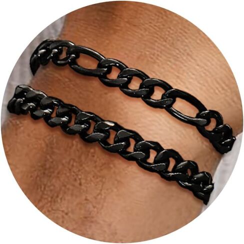 2Pcs Bracelets for Men Stainless Steel Chain Bracelet Set Gold Silver Black Cuban Link Figaro Chain Bracelets Jewelry Gifts for Dad Boyfriend Husband 8mm Width 6.5/7/7.5/8.5/9 Inches in Saudi Arabia