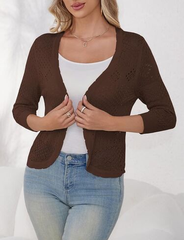 سترة REDHOTYPE النسائية 3/4 كم مفتوحة من الأمام مقصوصة سترة صيفية خفيفة الوزن مجوفة (S-XL) in Kuwait