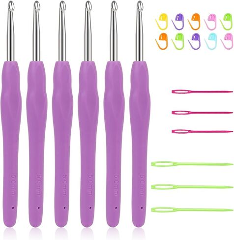 Coopay 6PCS 5.0mm Crochet Hooks for Arthritic Hands, Ergonomic Crochet Needles Grip, Smooth Knitting Hooks Head and Other Knitting Supplies - Best Valentine's Day, Mother's Day, Thanksgiving Gifts in Saudi Arabia