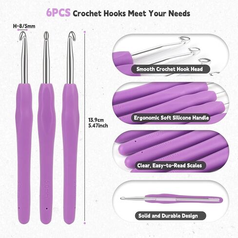 Coopay 6PCS 5.0mm Crochet Hooks for Arthritic Hands, Ergonomic Crochet Needles Grip, Smooth Knitting Hooks Head and Other Knitting Supplies - Best Valentine's Day, Mother's Day, Thanksgiving Gifts in Saudi Arabia