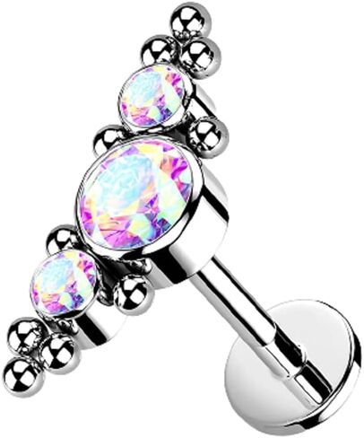 Pierced Owl - 16GA G23 Implant Grade Titanium Threadless Push-in Triple Crystal and Ball Clusters Labret Monroe Cartilage Stud in Saudi Arabia