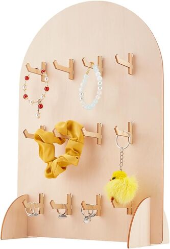 حامل عرض PH PandaHall Pegboard، حامل عرض سوار خشبي كبير على شكل قوس، حامل منظم المجوهرات على سطح الطاولة مع 12 خطافًا لبطاقات القرط، والقلائد، وسلاسل المفاتيح، وخشب Burlywood، 5.9x5.9x15.8 بوصة in Saudi Arabia