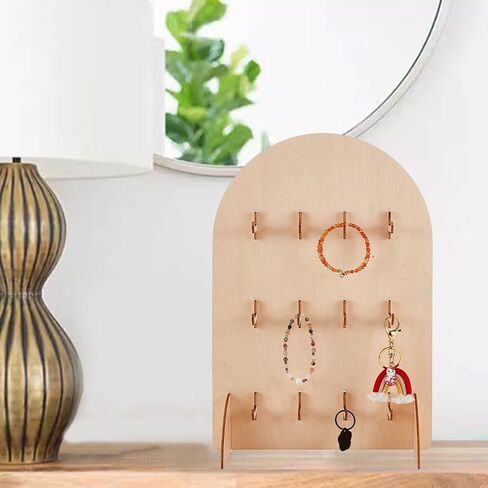 حامل عرض PH PandaHall Pegboard، حامل عرض سوار خشبي كبير على شكل قوس، حامل منظم المجوهرات على سطح الطاولة مع 12 خطافًا لبطاقات القرط، والقلائد، وسلاسل المفاتيح، وخشب Burlywood، 5.9x5.9x15.8 بوصة in Saudi Arabia
