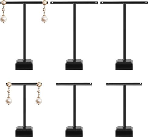 Jeffdad 6 Pcs Acrylic Earrings Display Clear Earring Display Holder T Bar Earring Organizer Tree Stand Countertop Hanging Jewelry Organizer for Necklaces Bracelet Earrings Ewelry Props Show(black) in Saudi Arabia