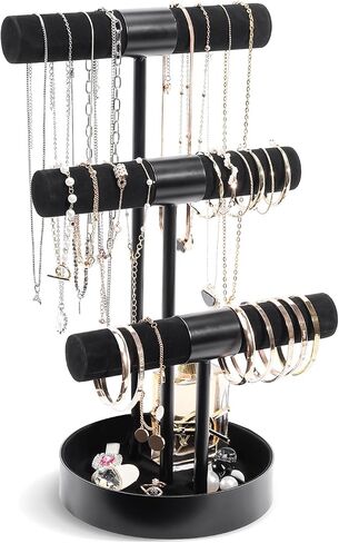 ProCase Jewelry Holder Stand, 3 Tier Bracelet Organizer Display Necklace Storage Rack with Metal Tray, Jewelry Organizer Stand for Bangles Chains - Black in Saudi Arabia