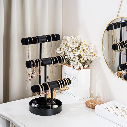 ProCase Jewelry Holder Stand, 3 Tier Bracelet Organizer Display Necklace Storage Rack with Metal Tray, Jewelry Organizer Stand for Bangles Chains - Black in Saudi Arabia