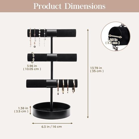 ProCase Jewelry Holder Stand, 3 Tier Bracelet Organizer Display Necklace Storage Rack with Metal Tray, Jewelry Organizer Stand for Bangles Chains - Black in Saudi Arabia