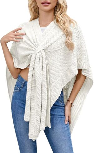 Ferand Women's Cable Knit Shawl Wraps Cross Front Lightweight Poncho Sweater for Fall Winter Fashion in Saudi Arabia
