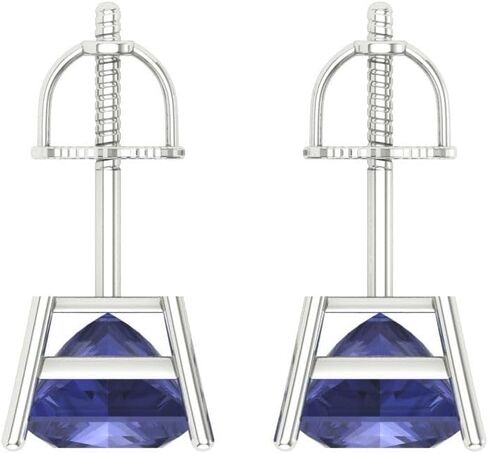 4.1 ct Brilliant Princess Cut Solitaire Genuine Simulated Tanzanite Pair of Stud Earrings Solid 18K White Gold Screw Back in Saudi Arabia