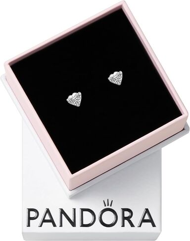 أقراط PANDORA ثلاثية الأحجار على شكل قلب - أقراط من الفضة الإسترلينية مع زركونيا مكعبة شفافة - هدية لها - مجوهرات للنساء مع صندوق هدايا in Saudi Arabia