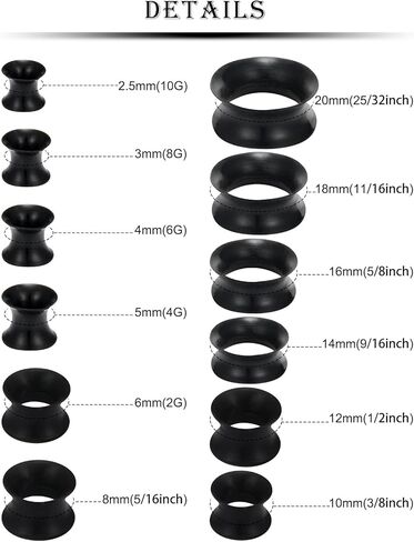 Kridzisw Silicone Ear Gauges Set 10G 8G 6G 4G 2G 0G 00G 12mm 14mm 16mm 18mm 20mm Ultra Thin Flexible Gauges Plugs Tunnels Earrings Flesh Expander Stretching Kit Gauge Earlets for Women Men in Kuwait
