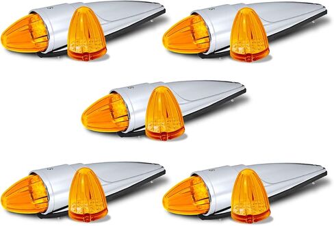 5x Smoked Lens Amber 17 LED Cab Marker Running Torpedo Lights Top Roof Chrome Bus Tractor Trailer Truck DC 12V in Saudi Arabia