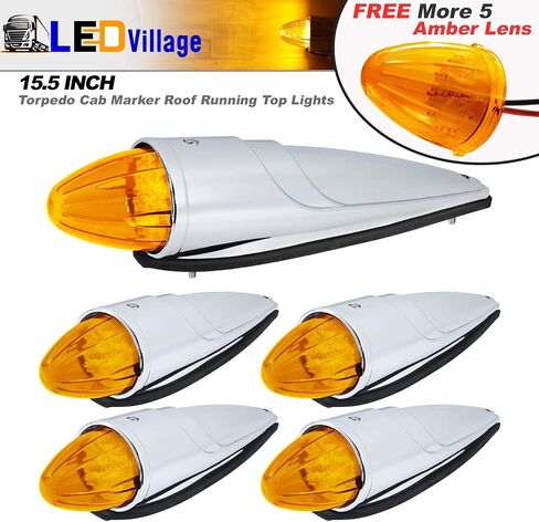 5x Smoked Lens Amber 17 LED Cab Marker Running Torpedo Lights Top Roof Chrome Bus Tractor Trailer Truck DC 12V in Saudi Arabia