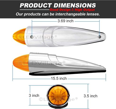 5x Smoked Lens Amber 17 LED Cab Marker Running Torpedo Lights Top Roof Chrome Bus Tractor Trailer Truck DC 12V in Saudi Arabia