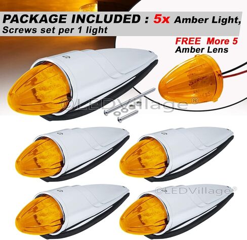 5x Smoked Lens Amber 17 LED Cab Marker Running Torpedo Lights Top Roof Chrome Bus Tractor Trailer Truck DC 12V in Saudi Arabia