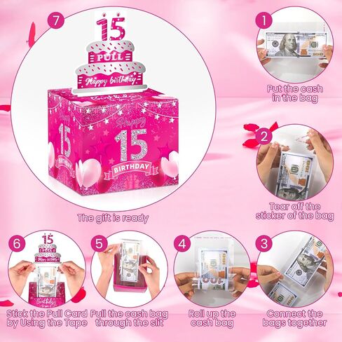 13th Birthday Gifts for Girls Hot Pink 13th Birthday Money Box for Cash Gift Pull Surprise Birthday Money Gift Boxes with Pull Out Card for Kids Pink 13th Birthday Party Decorations Supplies in Saudi Arabia