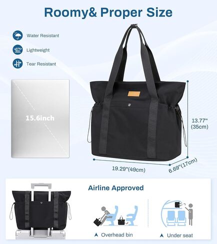 Travel Tote Bag, Multi Pocket Work Tote Bags for Women Fits 15.6'' Laptop Shoulder Bag with Zipper Shopping Bag in Saudi Arabia