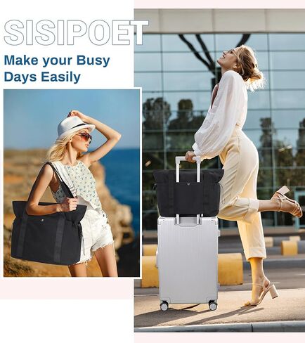 Travel Tote Bag, Multi Pocket Work Tote Bags for Women Fits 15.6'' Laptop Shoulder Bag with Zipper Shopping Bag in Saudi Arabia