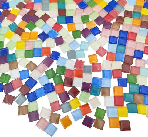 500g/1.1lb 210pcs Glass Mosaic Tiles,Mixed Colour Glass Mosaic Tiles for Crafts，Square Mosaic Tiles for Home Decoration or DIY Crafts,Iridescent Mosaic Glass Tiles (Iridescent Mixed Color, 0.59 inch) in Kuwait